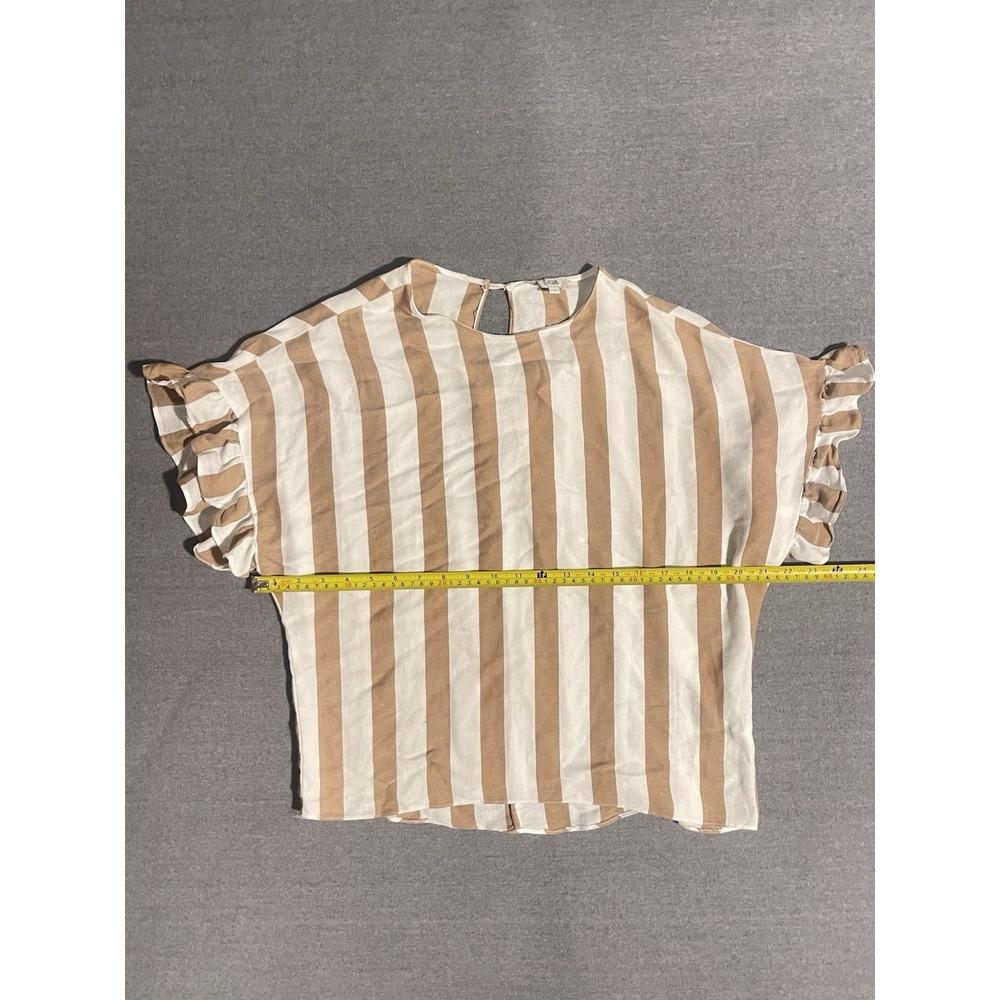 River Island Beige‎ White Stripe Ruffle Sleeve Blouse XS Casual Summer Top